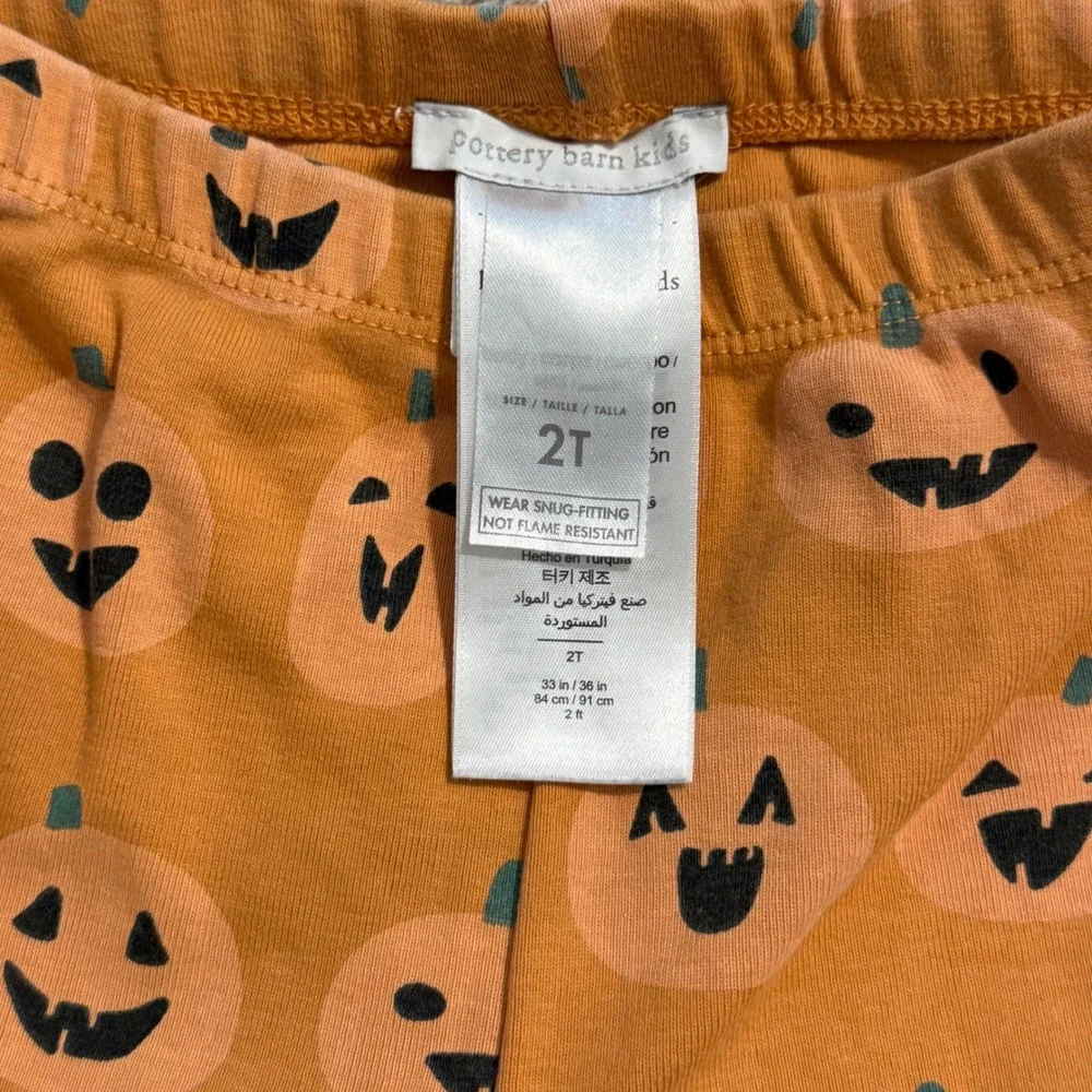 Pottery Barn Kids Pumpkin Organic Cotton Pajama Set Orange Black Toddler 2T